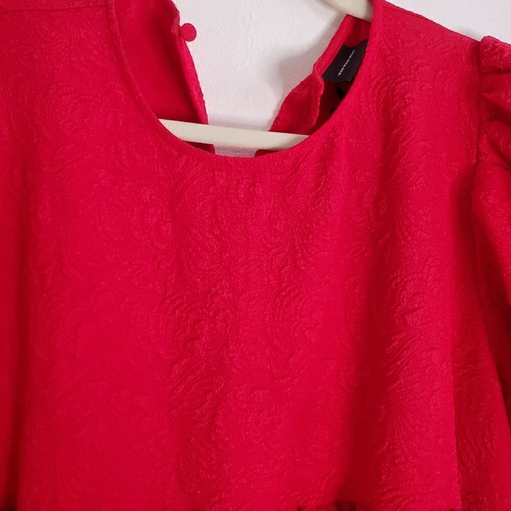 Scoop neck Puff Sleeves Red Dress Women Size M - Picture 8 of 13